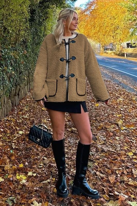 MDX Plush Women's Coat with Milk Coffee Button Mg2531 - Giurgiu
