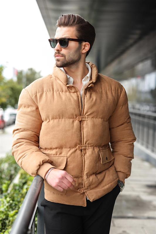 MDX Camel Düğmeli Dik Yaka Erkek Şişme Mont E7435 - Vergína