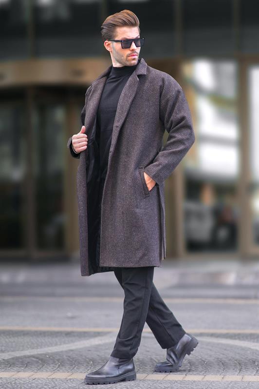 MDX Brown Double Breasted Collar Patterned Coat 7250 - Sankt Ingbert
