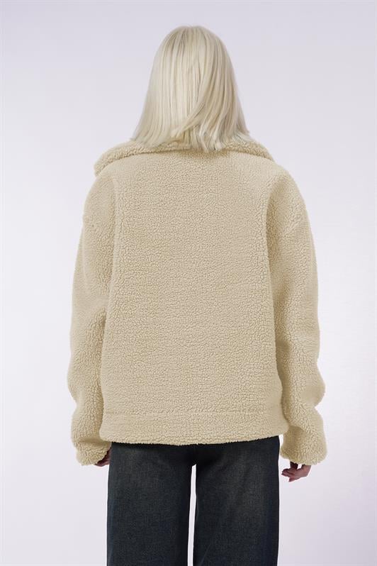 MDX Beige Leather Detailed Women's Plush Coat Mg2485 - Taxco de Alarcón