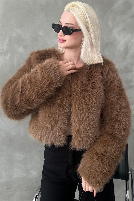 MDX Brown Bicycle Collar Women's Faux Fur Coat MG2176 - Den Helder