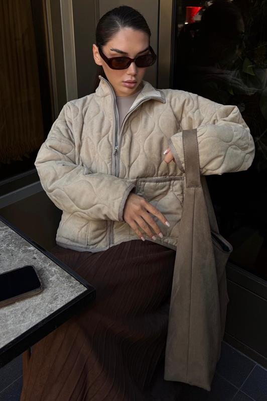 MDX Bej Dik Yaka Kapitone Kadın Mont MG2568 - Rouen