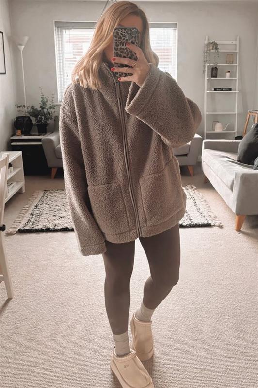 MDX Sütlü Kahve Cepli Kadın Peluş Mont Mg2530 - Seaside