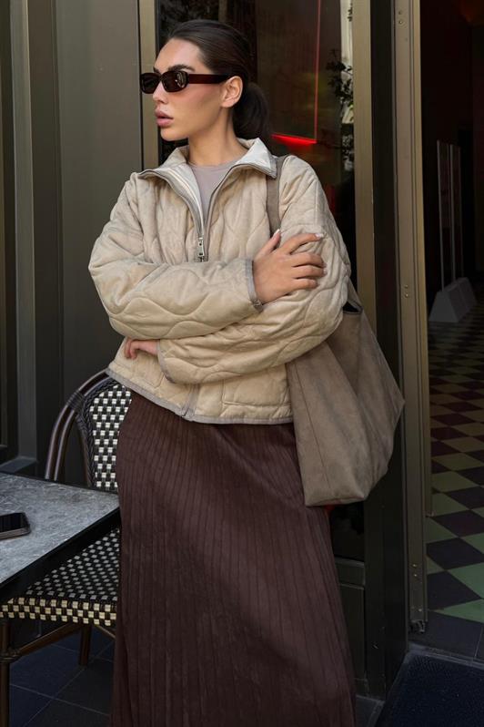 MDX Bej Dik Yaka Kapitone Kadın Mont MG2568 - Rouen