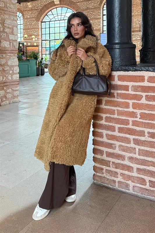 MDX Brown Buttoned Plush Long Coat Mg2516 - Milton