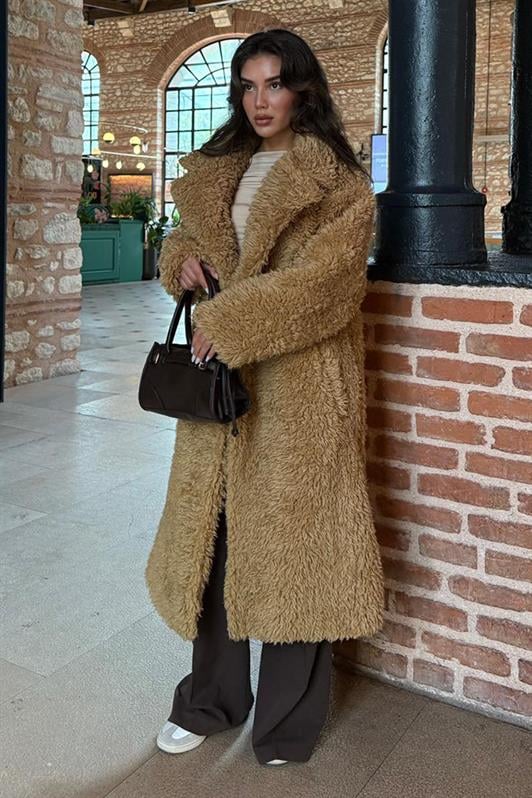 MDX Brown Buttoned Plush Long Coat Mg2516 - Milton
