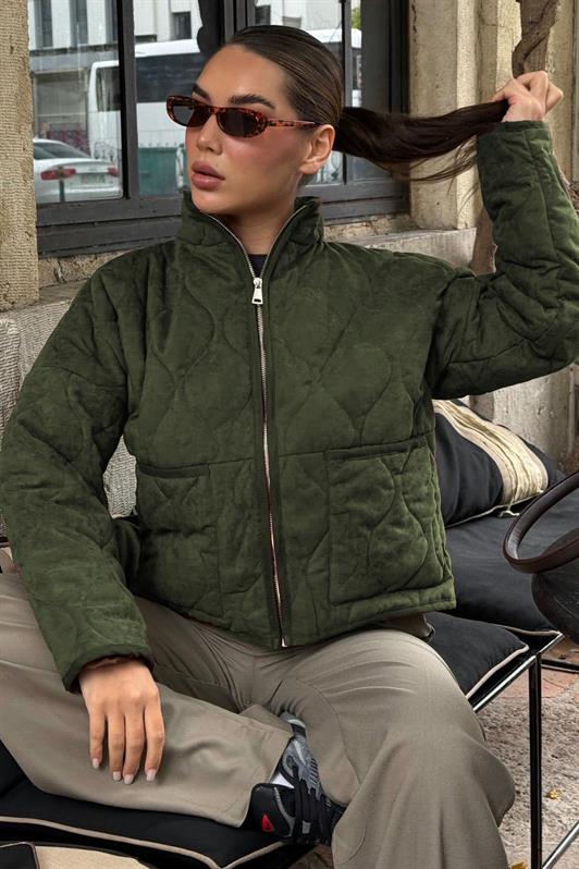 MDX Haki Stand-up Collar Quilted Women's Coat MG2568 - Thun