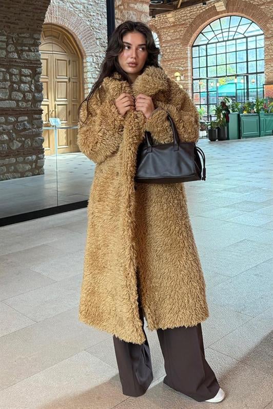 MDX Brown Buttoned Plush Long Coat Mg2516 - Milton