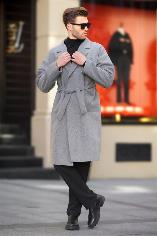 MDX Gray Double Breasted Long Pea Coat 7215 - Lancaster