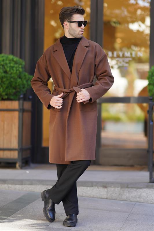 MDX Brown Double Breasted Long Coat with Shawl Collar 7215 - Adeje