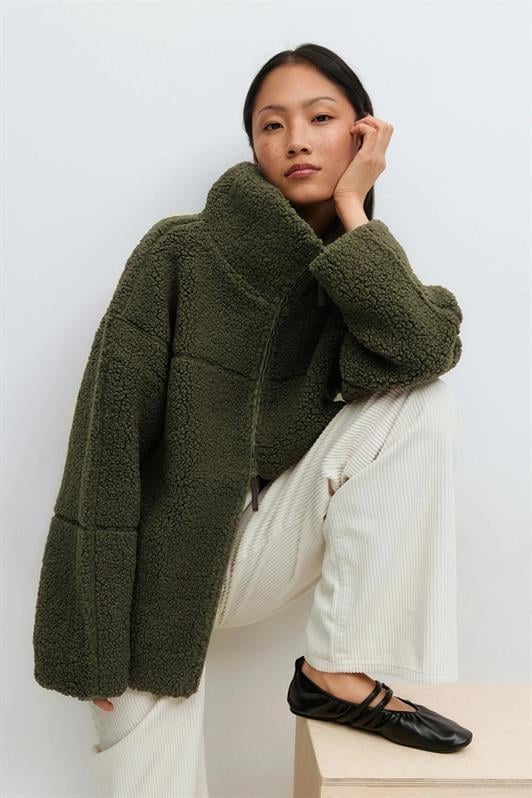 MDX Haki Çift Fermuarlı Kadın Peluş Mont MG2556 - Richmond