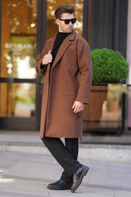 MDX Brown Double Breasted Long Coat with Shawl Collar 7215 - Adeje