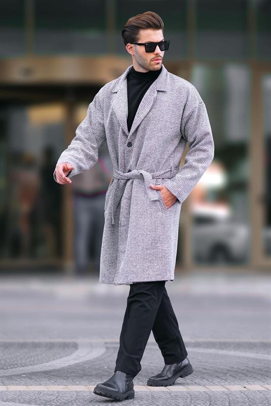 MDX White Wrap Neck Patterned Coat 7250 - Haverford