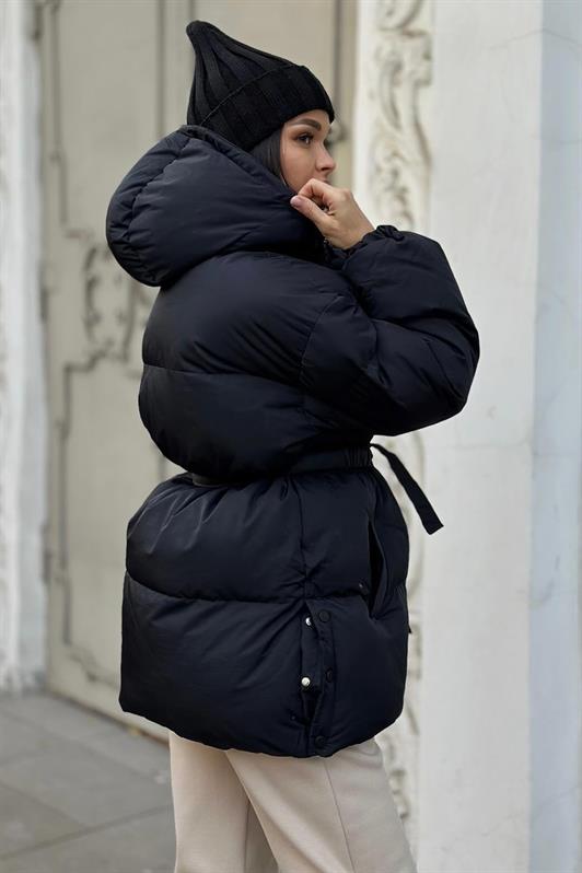 MDX Black Hooded Belted Detailed Puffer Coat MG2179 - Penafiel
