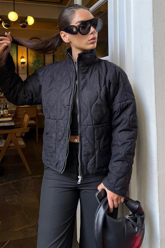 MDX Siyah Dik Yaka Kapitone Kadın Mont MG2568 - Winslow