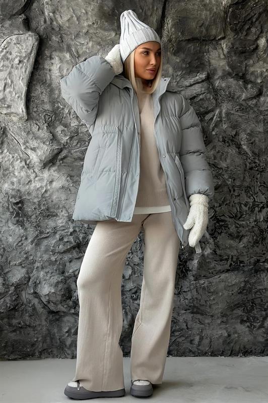 MDX Padded Gray Hooded Belted Puffer Coat MG2179 - Baltimore