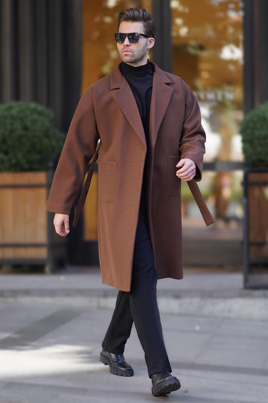 MDX Brown Double Breasted Long Coat with Shawl Collar 7215 - Adeje