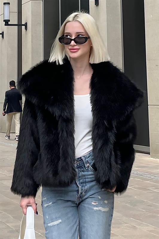 MDX Black Soft Textured Women's Fur Coat MG2204 - Pátzcuaro