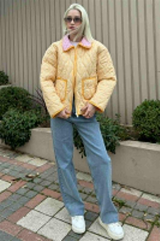 MDX Sarı Pötikareli Cepli Kadın Mont Mg2488 - Paris