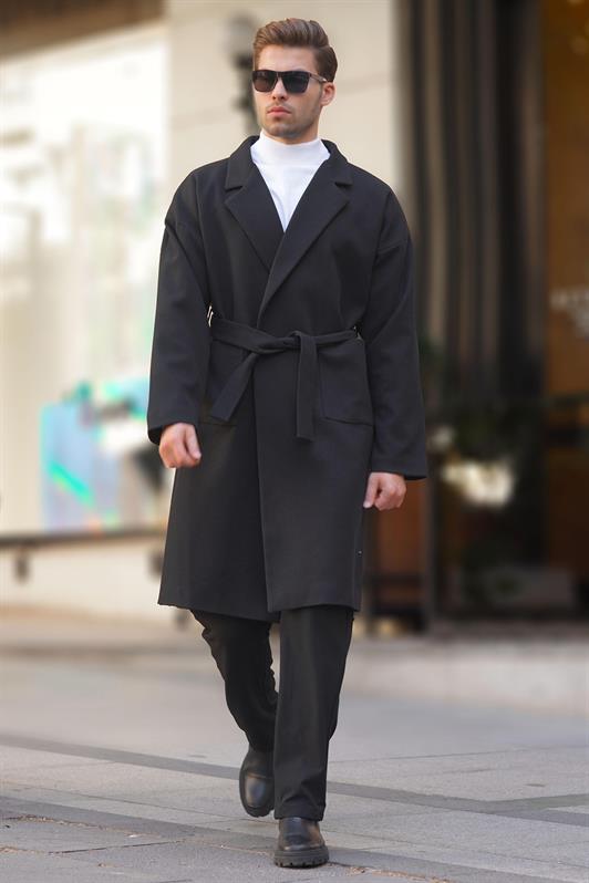 MDX Black Wrap Neck Long Coat 7215 - Guadalajara
