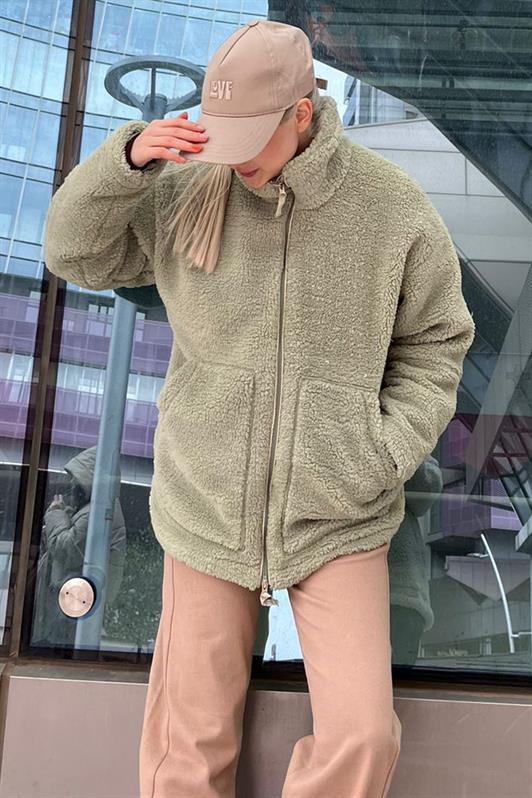 MDX Mint Green High Neck Pocket Plush Coat MG1948 - Brandon