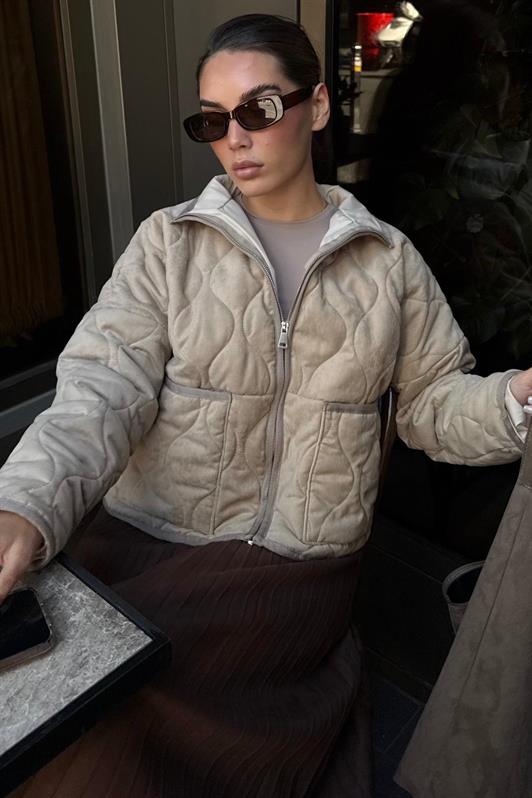 MDX Bej Dik Yaka Kapitone Kadın Mont MG2568 - Rouen