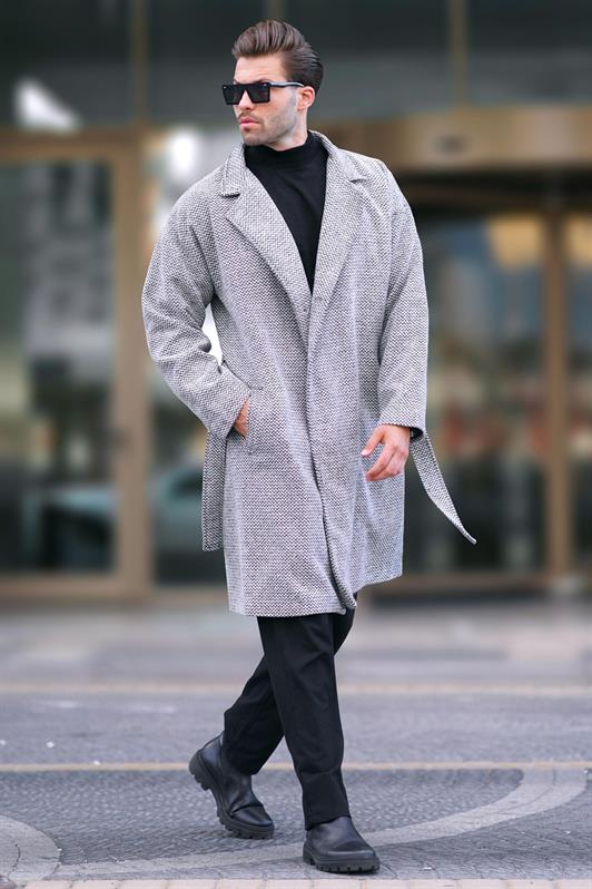 MDX White Wrap Neck Patterned Coat 7250 - Haverford