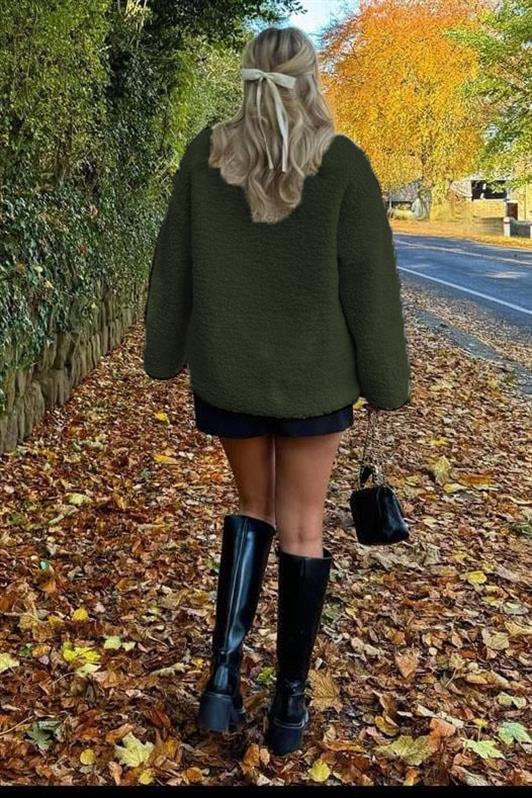 MDX Haki Düğmeli Peluş Kadın Mont Mg2531 - Burnsville