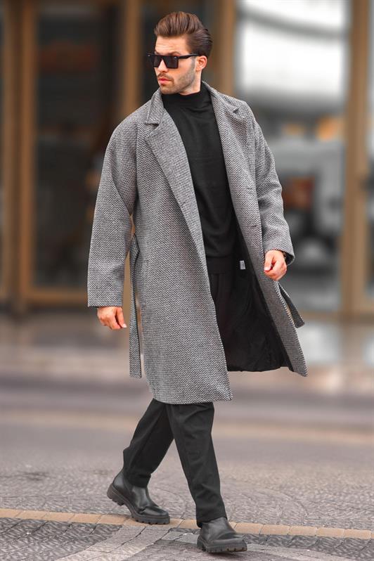 MDX Gray Double Breasted Collar Patterned Coat 7250 - Mascouche