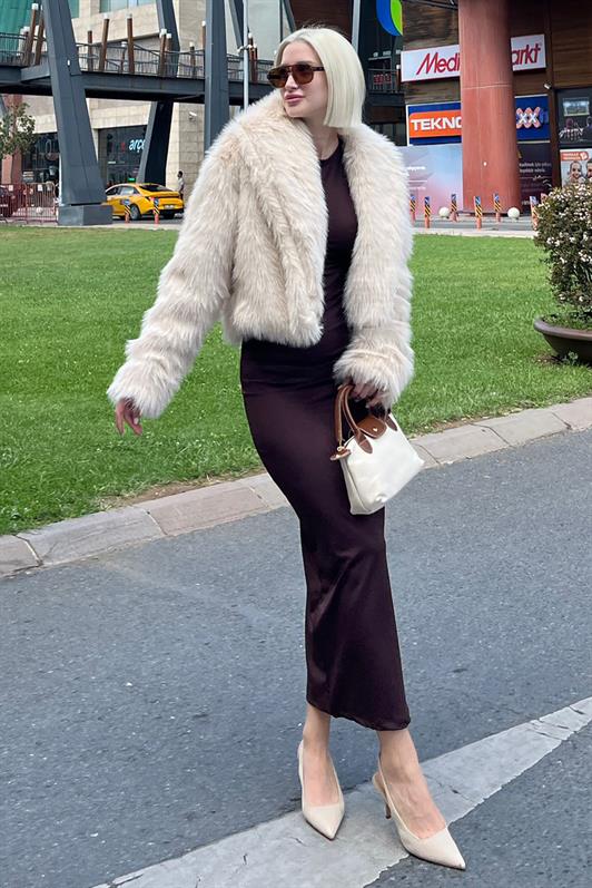 MDX Beige Shawl Collar Soft Texture Lined Women's Fur MG2175 - Lebanon