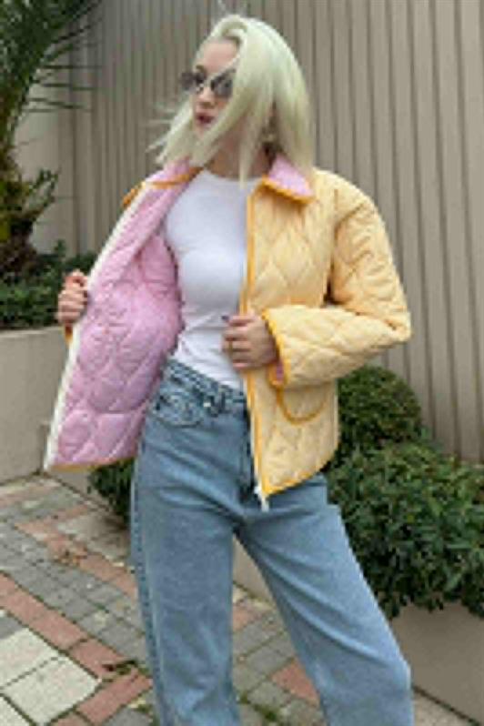 MDX Sarı Pötikareli Cepli Kadın Mont Mg2488 - Paris