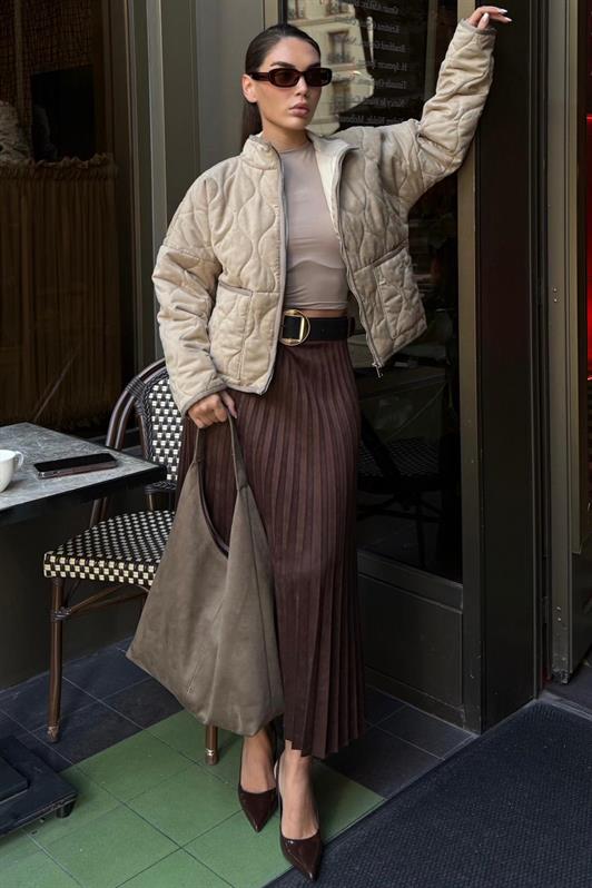 MDX Bej Dik Yaka Kapitone Kadın Mont MG2568 - Rouen