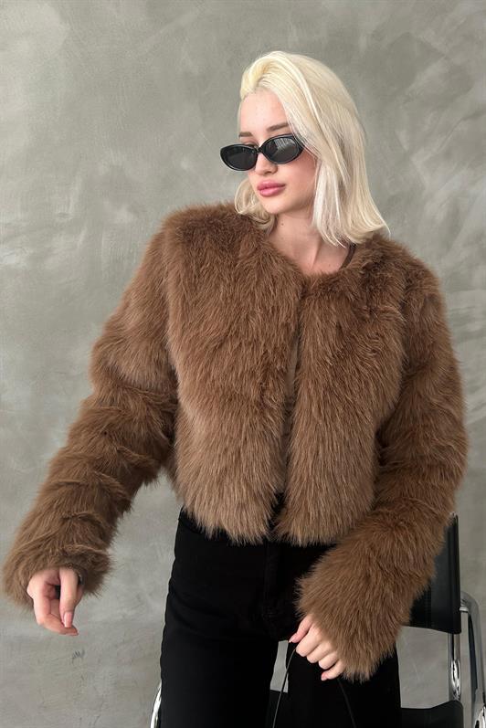 MDX Brown Bicycle Collar Women's Faux Fur Coat MG2176 - Den Helder