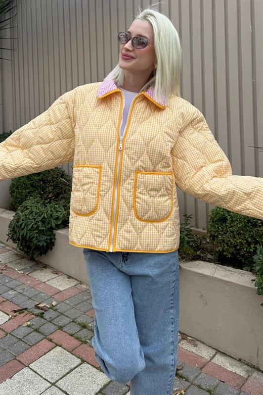 MDX Sarı Pötikareli Cepli Kadın Mont Mg2488 - Paris