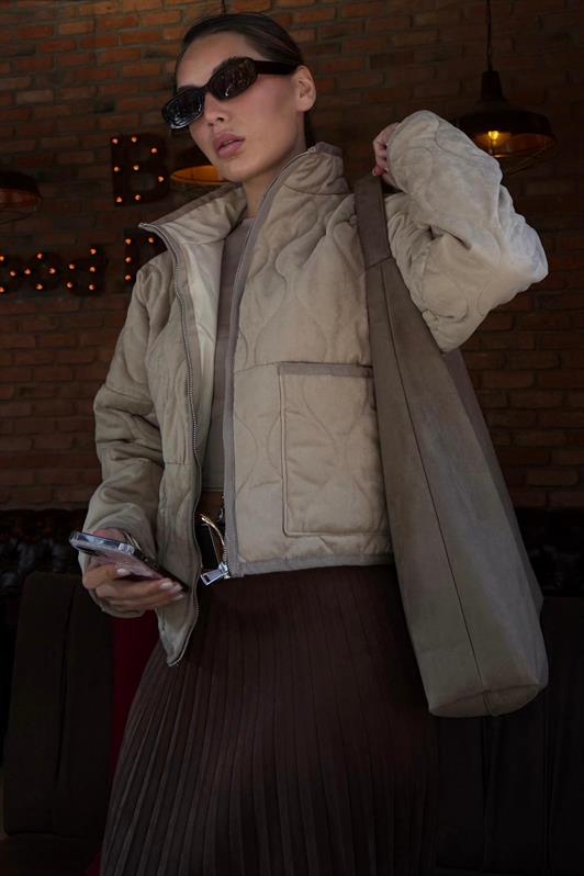 MDX Bej Dik Yaka Kapitone Kadın Mont MG2568 - Rouen