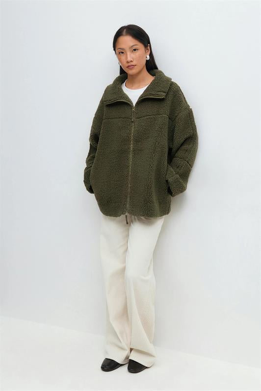 MDX Haki Çift Fermuarlı Kadın Peluş Mont MG2556 - Richmond