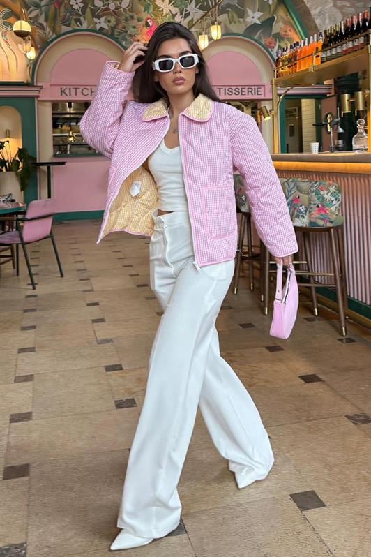 MDX Pink Polka Dot Pocketed Women's Coat Mg2488 - Voluntari