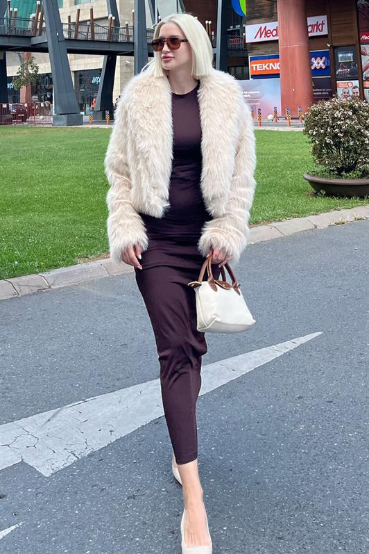 MDX Beige Shawl Collar Soft Texture Lined Women's Fur MG2175 - Lebanon