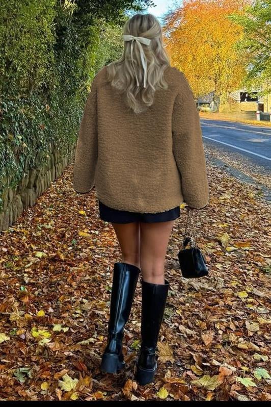 MDX Plush Women's Coat with Milk Coffee Button Mg2531 - Giurgiu