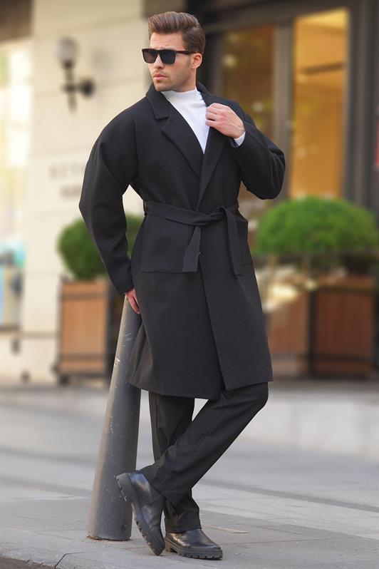MDX Black Wrap Neck Long Coat 7215 - Guadalajara