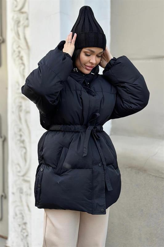 MDX Black Hooded Belted Detailed Puffer Coat MG2179 - Penafiel