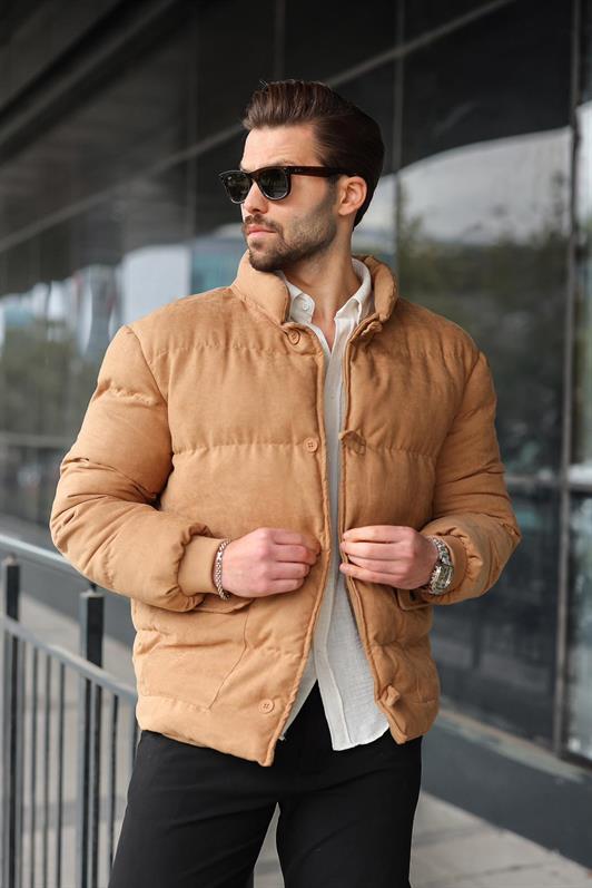 MDX Camel Düğmeli Dik Yaka Erkek Şişme Mont E7435 - Vergína