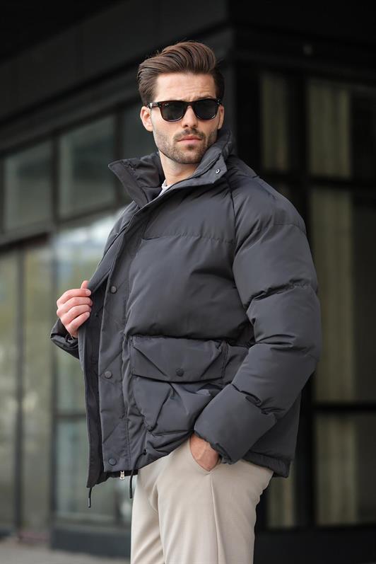 MDX Anthracite Zippered Snap Closure Puffer Men's Jacket E7436 - Douglasville