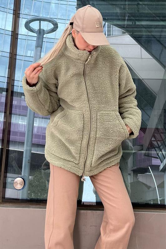 MDX Mint Green High Neck Pocket Plush Coat MG1948 - Brandon