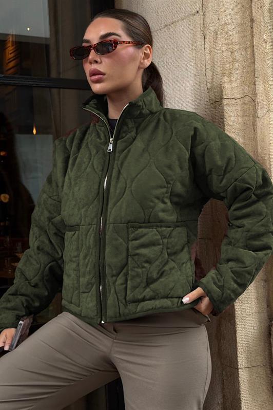 MDX Haki Stand-up Collar Quilted Women's Coat MG2568 - Thun