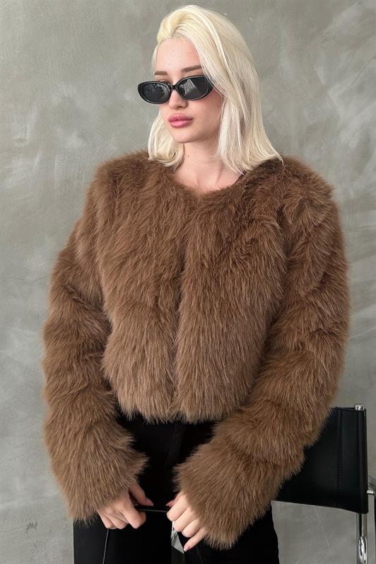 MDX Brown Bicycle Collar Women's Faux Fur Coat MG2176 - Den Helder