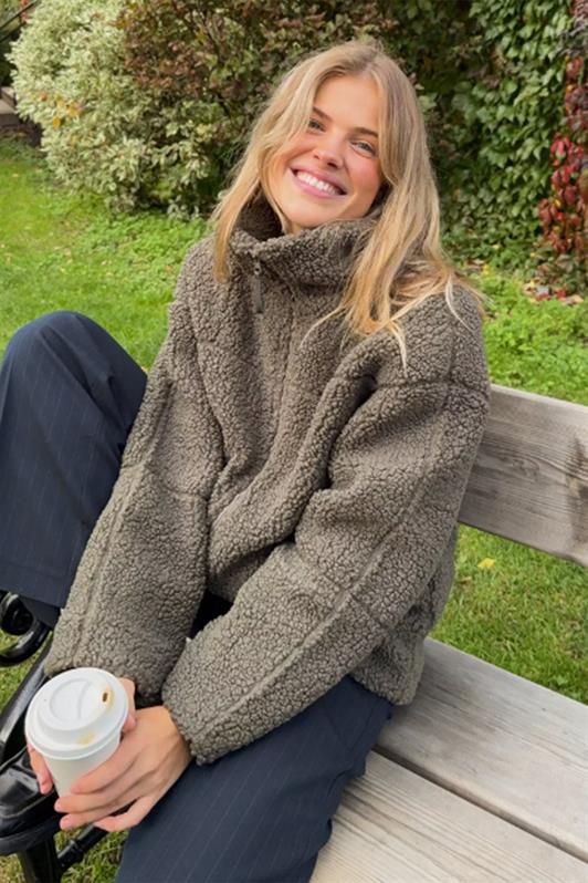 MDX Haki Çift Fermuarlı Kadın Peluş Mont MG2556 - Richmond