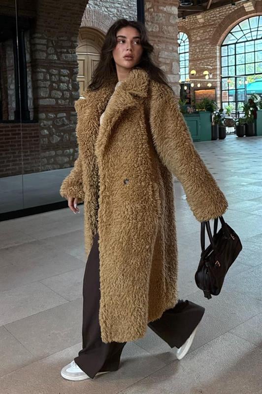 MDX Brown Buttoned Plush Long Coat Mg2516 - Milton