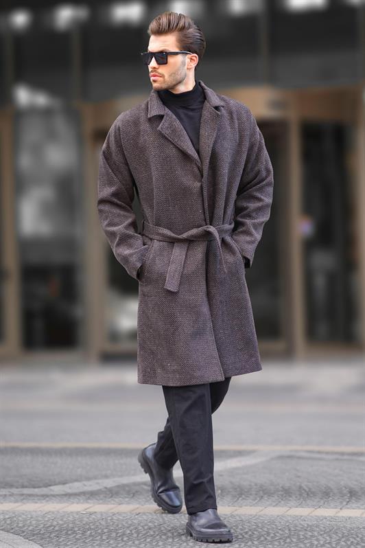 MDX Brown Double Breasted Collar Patterned Coat 7250 - Sankt Ingbert