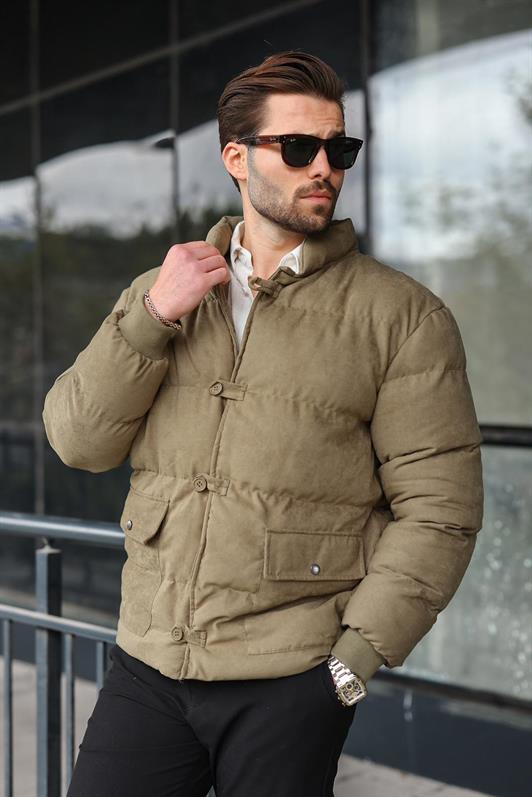 MDX Haki Düğmeli Dik Yaka Erkek Şişme Mont E7435 - Lacey
